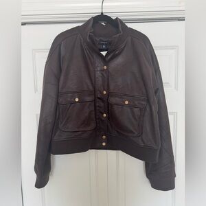 Evereve Women's Dark Brown Aviator Bomber Jacket